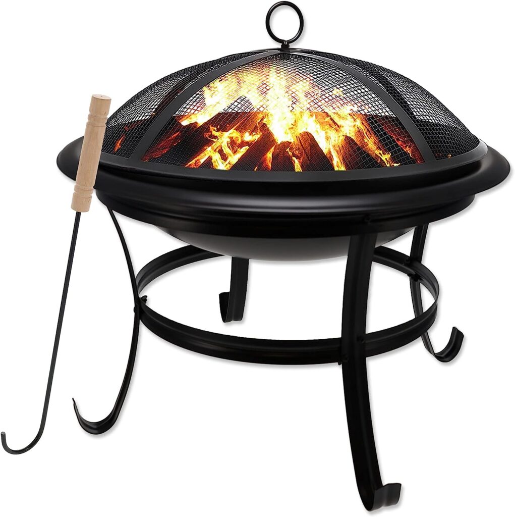 Gas One 22 in Outdoorâ Wood Burning Fire Pit with Mesh Lid and Fire Picker â Durable Alloy Steel Fire Pits for Outside â Small Fire Pit for Backyard, Porch, Deck, Camping, BBQ