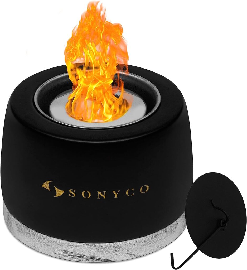 SONYCO Concrete Tabletop Fire Pit, Mini Fire Pit Bowl, Smokeless Indoor Fire Pit, Table top Fireplace for Home Decor, Patio  Outdoor (Black)