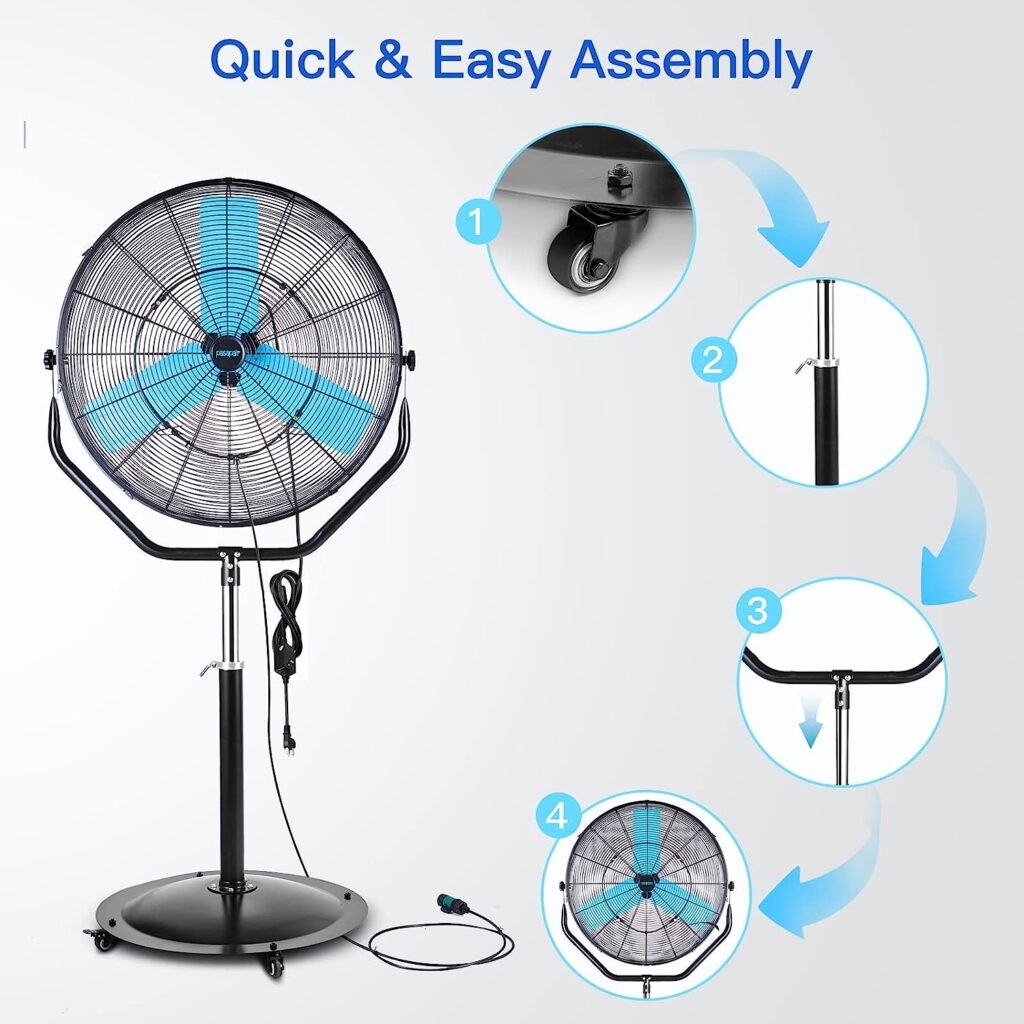 30â Industrial Outdoor Misting Pedestal Fan â IPX5 Waterproof Cooling Fan for Patios â Portable Fan with 4 Wheels â 6 FT Cord, GFCI Plug  360Â° Pitch Rotation â ETL Approved, Ideal for Mist Cooling
