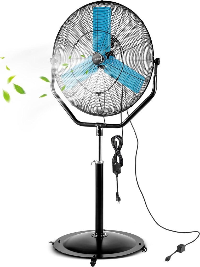 30â Industrial Outdoor Misting Pedestal Fan â IPX5 Waterproof Cooling Fan for Patios â Portable Fan with 4 Wheels â 6 FT Cord, GFCI Plug  360Â° Pitch Rotation â ETL Approved, Ideal for Mist Cooling