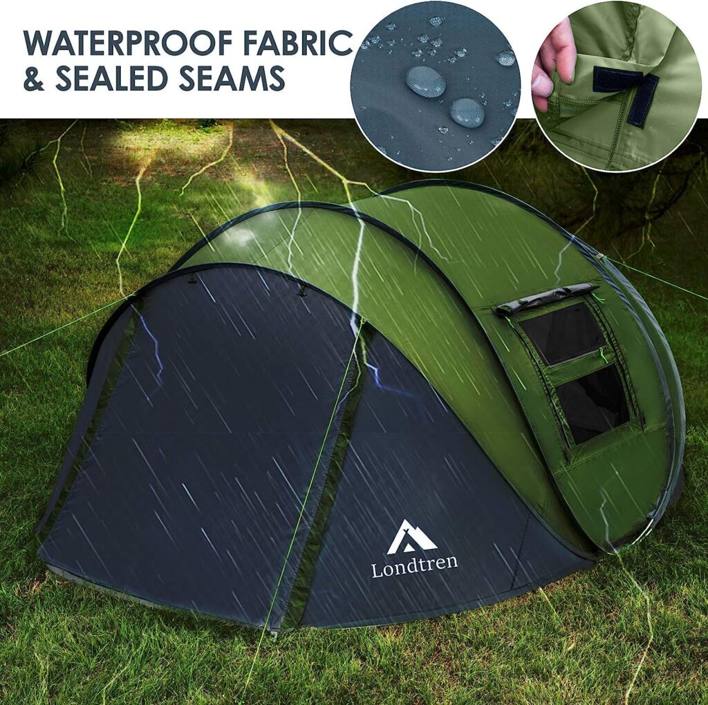 4 Person Easy Pop Up Tent Waterproof Automatic Setup 2 Doors-Instant Family Tents for Camping Hiking  Traveling