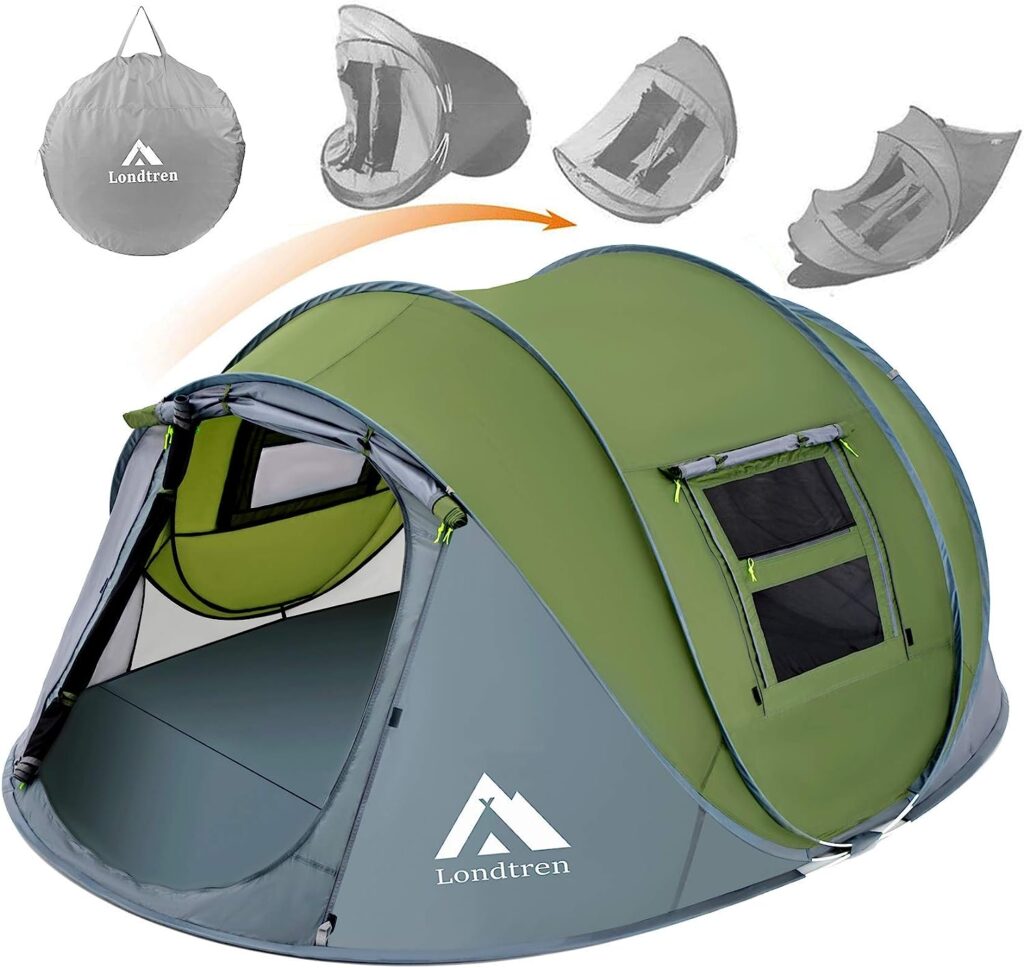 4 Person Easy Pop Up Tent Waterproof Automatic Setup 2 Doors-Instant Family Tents for Camping Hiking  Traveling