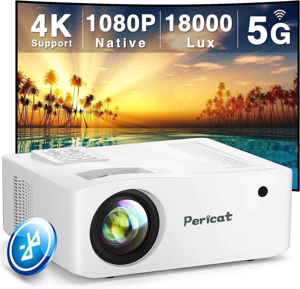 5G WiFi Bluetooth Projector, Native 1080P Outdoor Movie Projector with 350 Display, 18000L 600 ANSI Home Theater Video Projector 4K Supported, LED Video Projector Compatible with TV Stick, Phone/PC