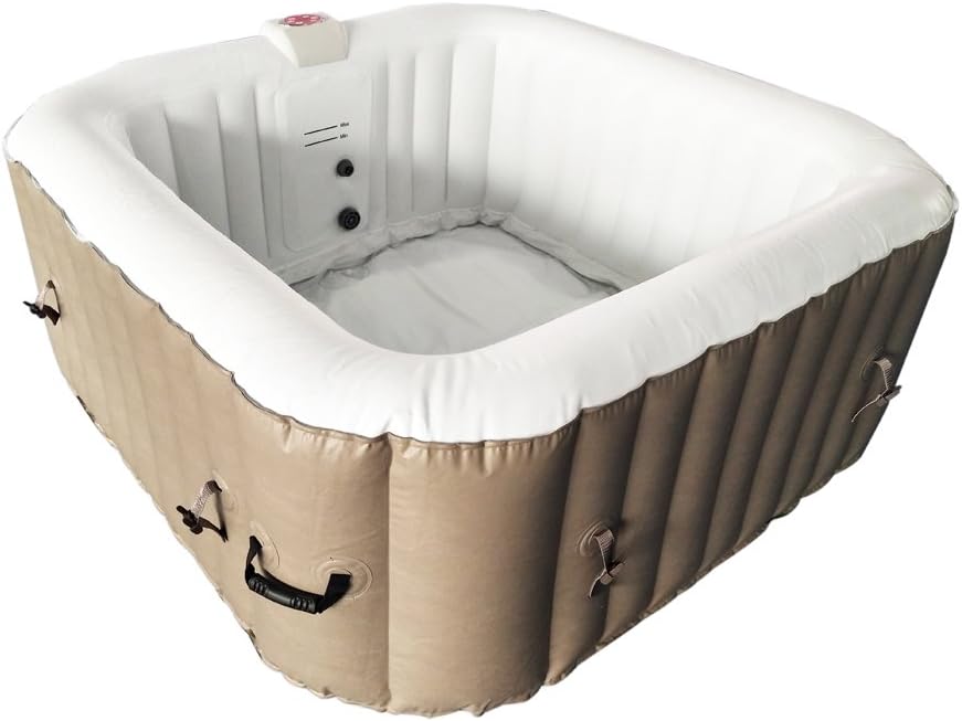 ALEKO 4-Person Inflatable Hot Tub |Square 160 Gallon | Tub with Fitted Cover | 100-130 Bubble-Jets | Hot Tub Spa with 3 Filters| 5ft by 5ft | Outdoor Hot Tub | (Brown HTISQ4BR)