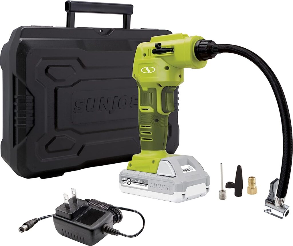 Auto Joe 24V-AJC1-LTE-P1 24-Volt IONMAX Cordless Portable Air Compressor Kit, w/ 2.0-Ah Battery, Charger, Storage Bag, and Nozzle Adapters