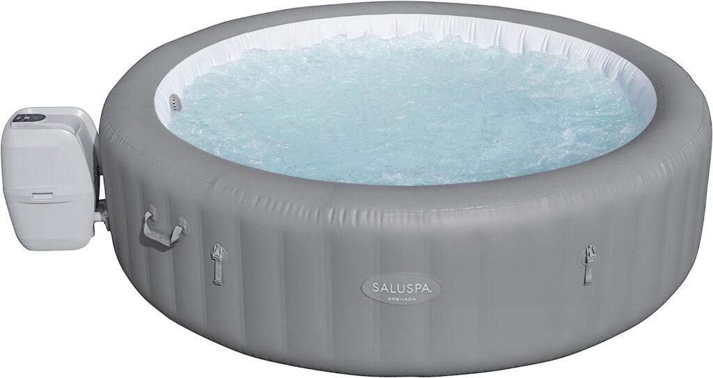 Bestway Grenada SaluSpa 6 to 8 Person Inflatable Round Outdoor Hot Tub Spa with 190 Soothing AirJets, Filter Cartridge, Pump,  Insulated Cover, Gray