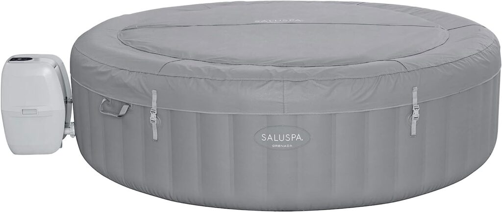 Bestway Grenada SaluSpa 6 to 8 Person Inflatable Round Outdoor Hot Tub Spa with 190 Soothing AirJets, Filter Cartridge, Pump,  Insulated Cover, Gray