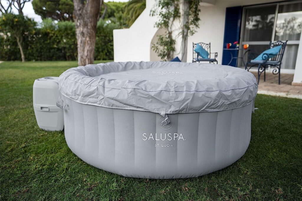 Bestway St. Lucia SaluSpa 2 to 3 Person Inflatable Round Outdoor Hot Tub with 110 Soothing AirJets, Filter Cartridge, Pump, and Insulated Cover, Gray