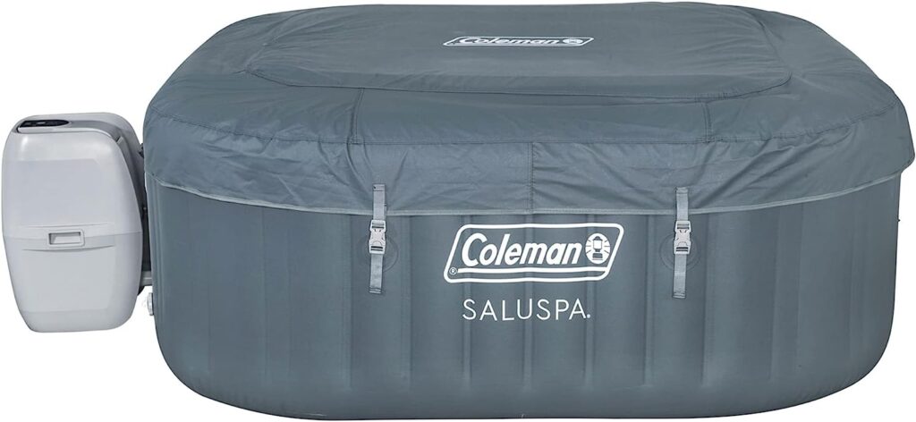 Coleman SaluSpa 6 Person Inflatable Square Hot Tub Spa with 114 AirJets 71 x 71 x 28 Inch EnergySense DuraPlus Waterproof Square Thermal Spa Cover
