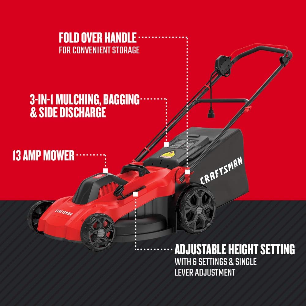 CRAFTSMAN Electric Lawn Mower, 20-Inch, Corded, 13-Ah (CMEMW213)