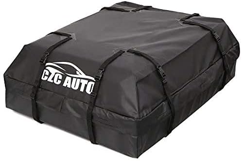 CZC AUTO Car Roof Cargo Carrier, 15 cu. ft Waterproof/Rainproof/Weatherproof Rooftop Storage Bag for Car SUV Van Sedan with Roof Rail Cross Bar Basket or Rack, Soft, Black