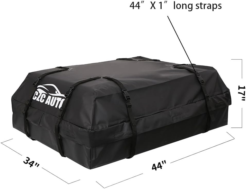 CZC AUTO Car Roof Cargo Carrier, 15 cu. ft Waterproof/Rainproof/Weatherproof Rooftop Storage Bag for Car SUV Van Sedan with Roof Rail Cross Bar Basket or Rack, Soft, Black