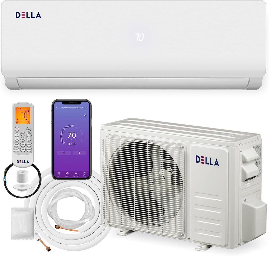 DELLA 12000 BTU Mini Split Air Conditioner  Heater Ductless Inverter System, 19 SEER2 208-230V, 8 HSPF, with 1 Ton Heat Pump, Cools Up to 750 Sq. Ft. Pre-Charged Full installation16.4 ft kit included