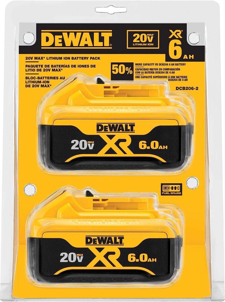 DEWALT 20V MAX Battery, 6 Ah, 2-Pack, Fully Charged in Under 90 Minutes (DCB206-2)