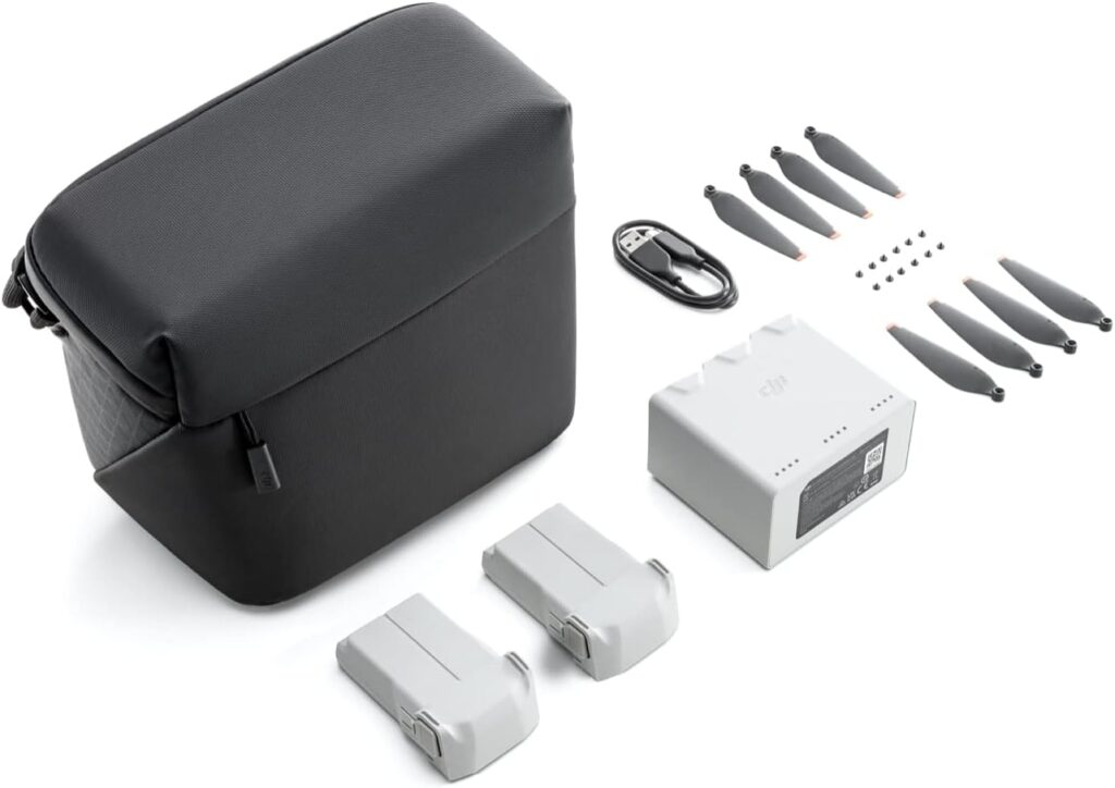 DJI Mini 3 Pro Fly More Kit Plus, Includes Two Intelligent Flight Batteries Plus, a Two-Way Charging Hub, Data Cable, Shoulder Bag, Spare propellers, and Screws, Black