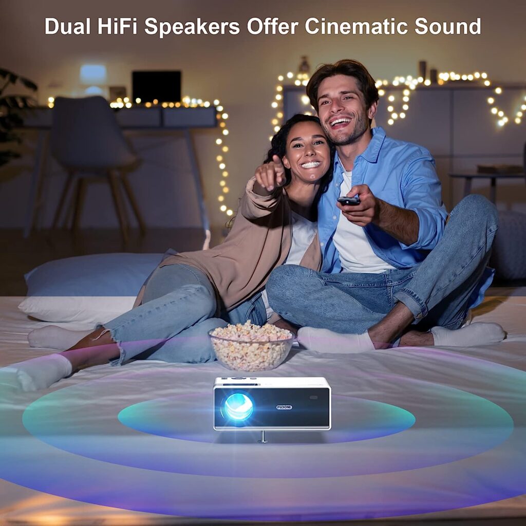 FUDONI Projector with 5G WiFi and Bluetooth, Outdoor Portable Projector 15000L 1080P 4K Support, Mini Movie Home Theater Video Projector Compatible with iOS Android Phone/Laptop/HDMI/USB and More