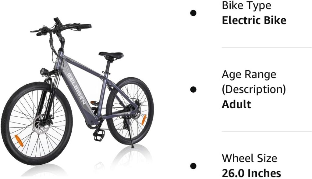GELEISEN Electric Bike Adult, 26 350W Ebike Electric Mountain Bike with 36V/10Ah Removable Battery, 5 Level Pedal Assist, LCD Display with USB, Shimano Rear 7 Speed Gears[Gifts for Men Women]