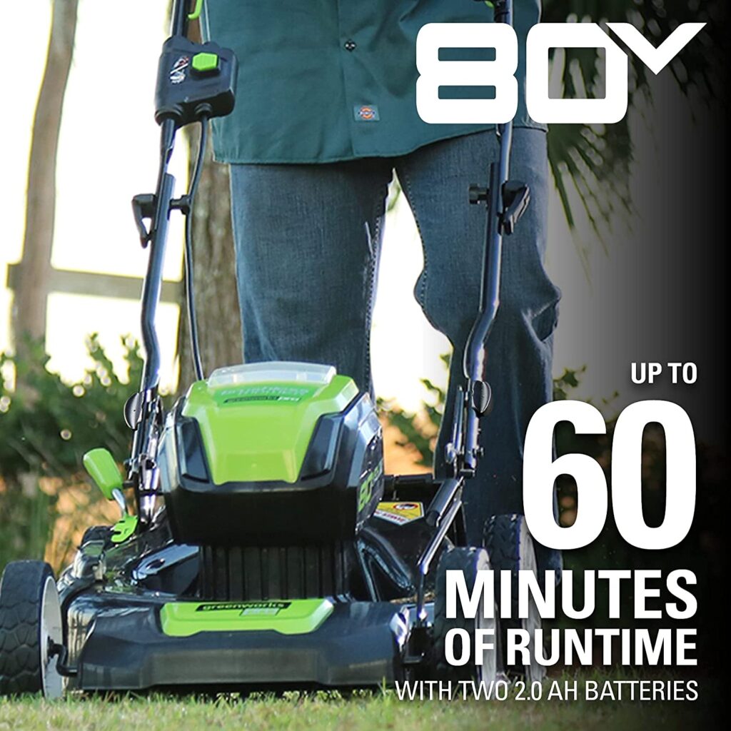 Greenworks Pro 80V 21 Brushless Cordless Lawn Mower, (2) 2.0Ah Batteries and 30 Minute Rapid Charger Included