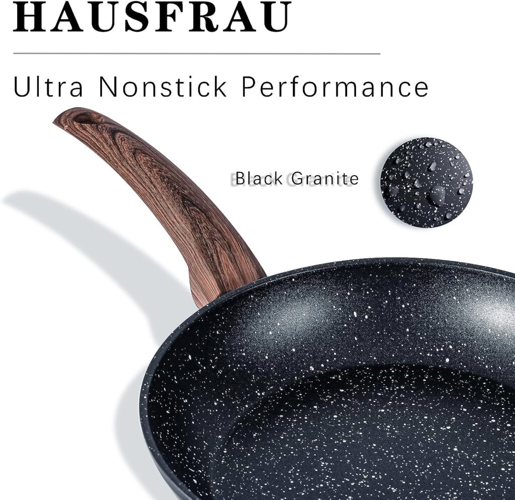 Hausfrau Induction Pots and Pans Set Nonstick, 8pcs Kitchen Cookware Set Non Stick, Non Toxic Black Granite PFOA Free