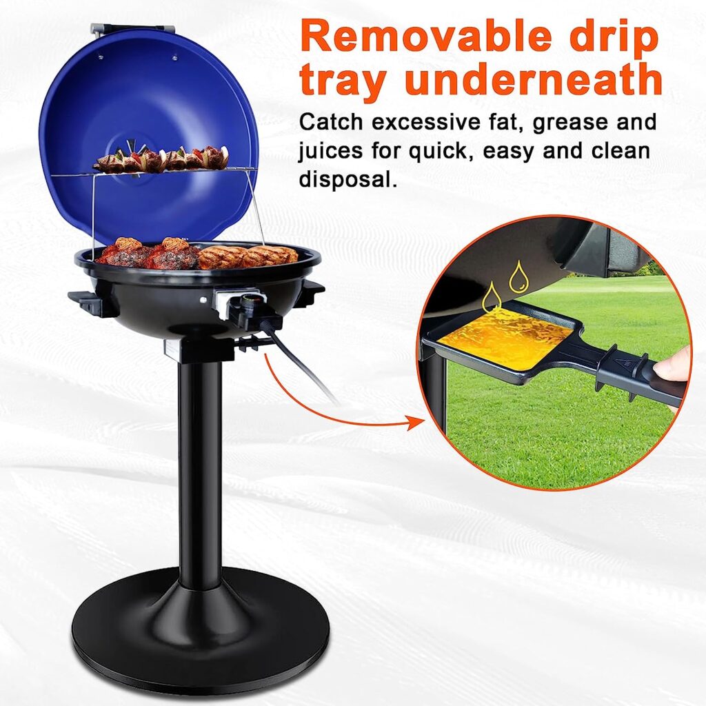 High Power 1800W Smokeless Non-Stick Indoor/Outdoor Electric Grill With Stand, ManVi 15-Serving Removable BBQ Grill Electric Barbecue Grill Portable Camping Grill For Apartment, Patio,Balcony, Kitchen
