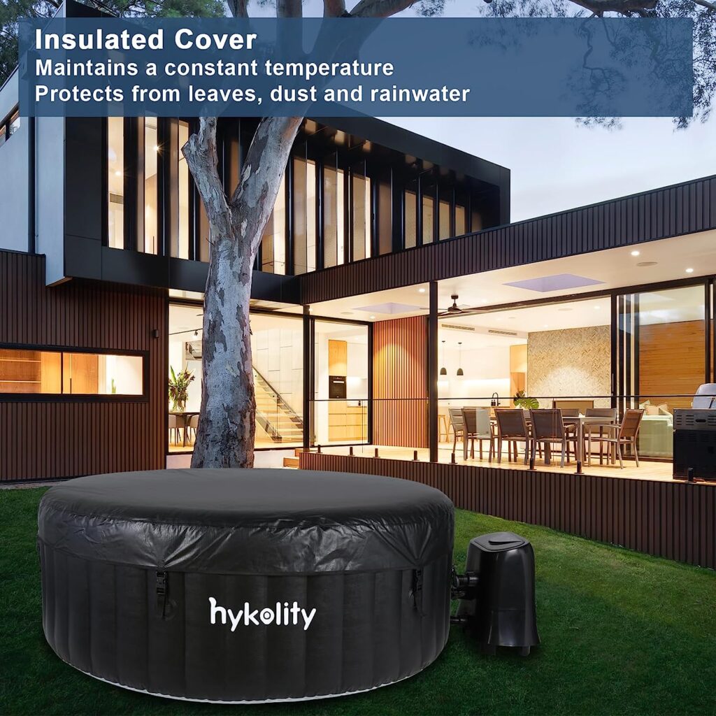 Hykolity 6 Person Round Portable Inflatable Hot Tub Spa 82 x 25 with 130 Bubble Jets, Filter Cartridge, Insulated Cover, and Heater Pump, Black