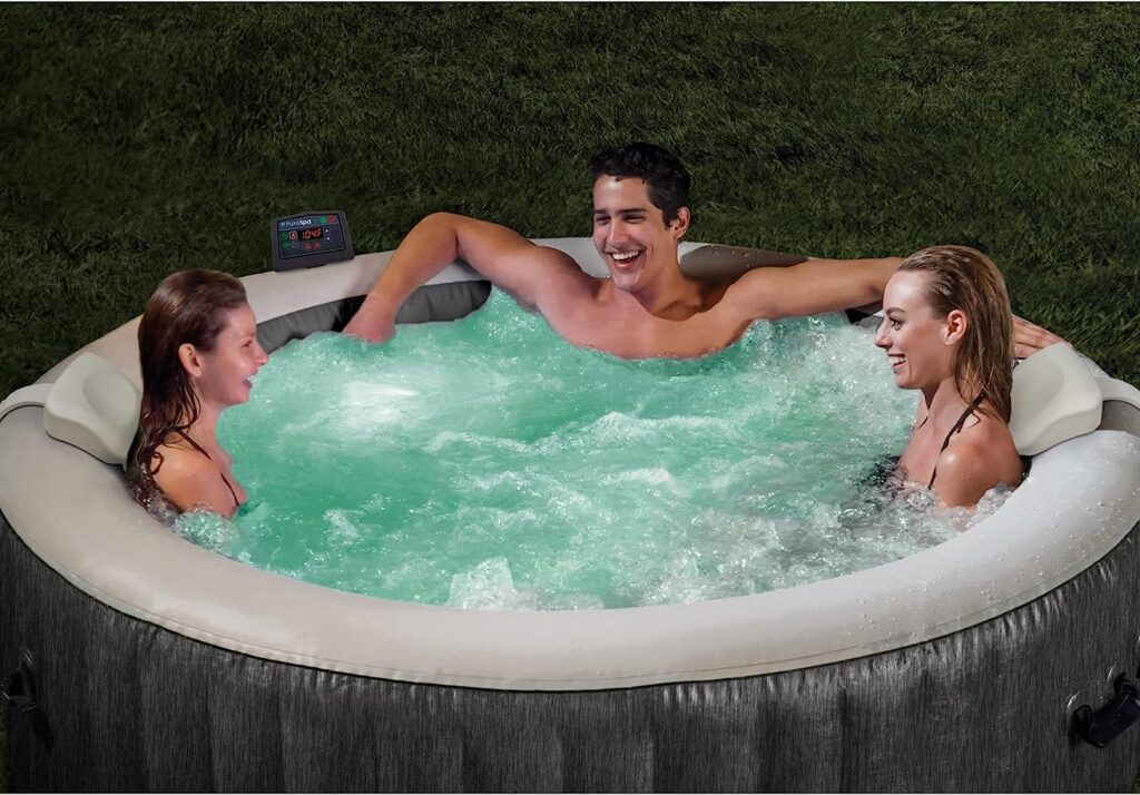 Intex 28441EP PureSpa Plus 85 Inch Diameter 6 Person Portable Inflatable Hot Tub Spa with 170 Bubble Jets and Built in Heater Pump, Greywood