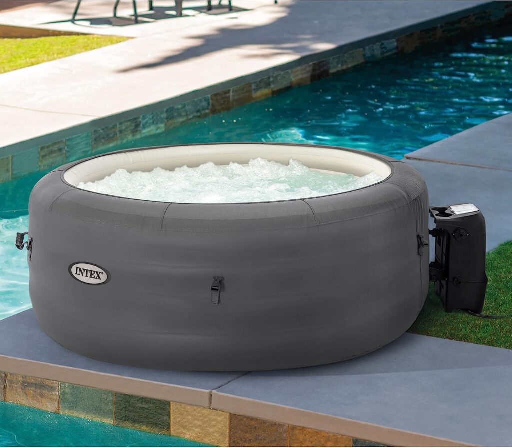 Intex SimpleSpa Bubble Massage 4 Person Inflatable Round Hot Tub Relaxing Outdoor Water Spa with Insulated Cover and Storage Bag