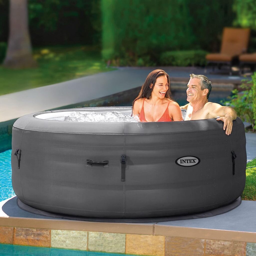 Intex SimpleSpa Bubble Massage 4 Person Inflatable Round Hot Tub Relaxing Outdoor Water Spa with Insulated Cover and Storage Bag