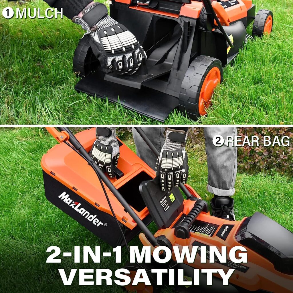 Lawn Mowers Maxlander Electric Lawn Mower Cordless (2-in-1),13 Inch 20V Battery Powered Lawn Mower with Brushless Motor, 5-Position Height Adjustment, 2pcs 4.0Ah Batteries and Charger Included