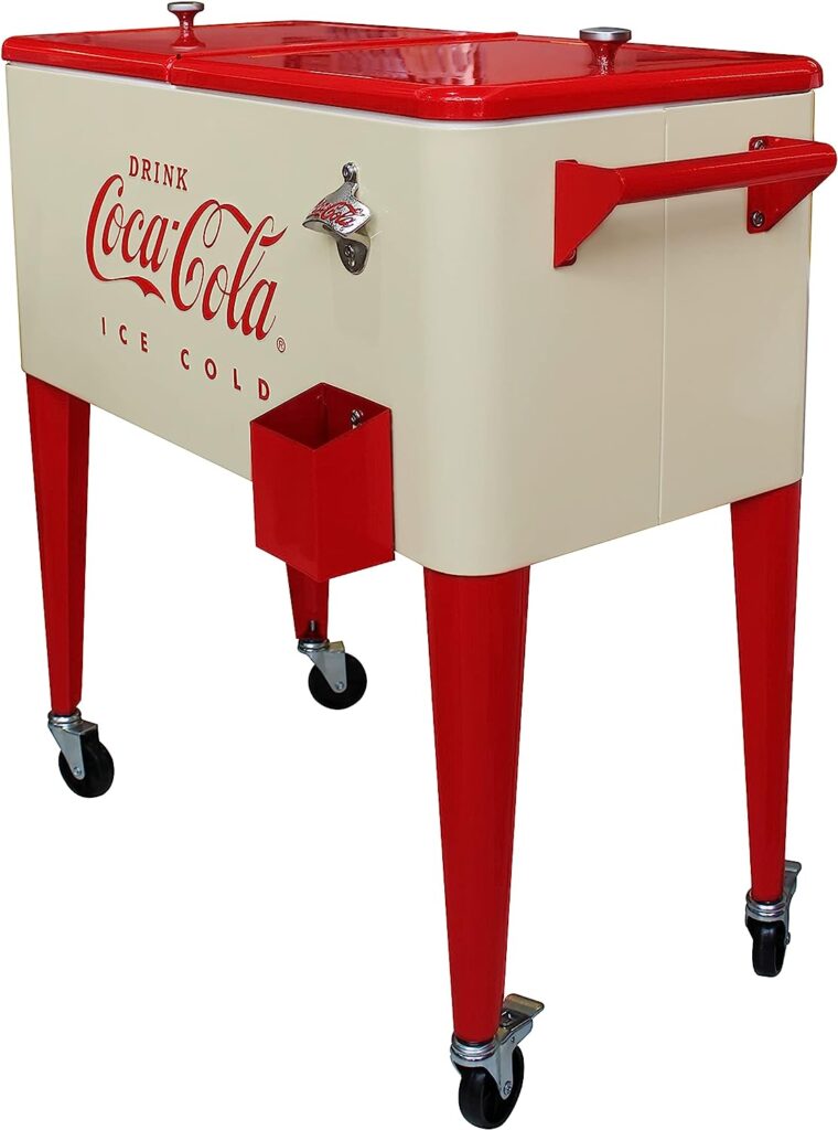 Leigh Country CP 98131 80 QT Cream and Red Coca-Cola Rolling Cooler