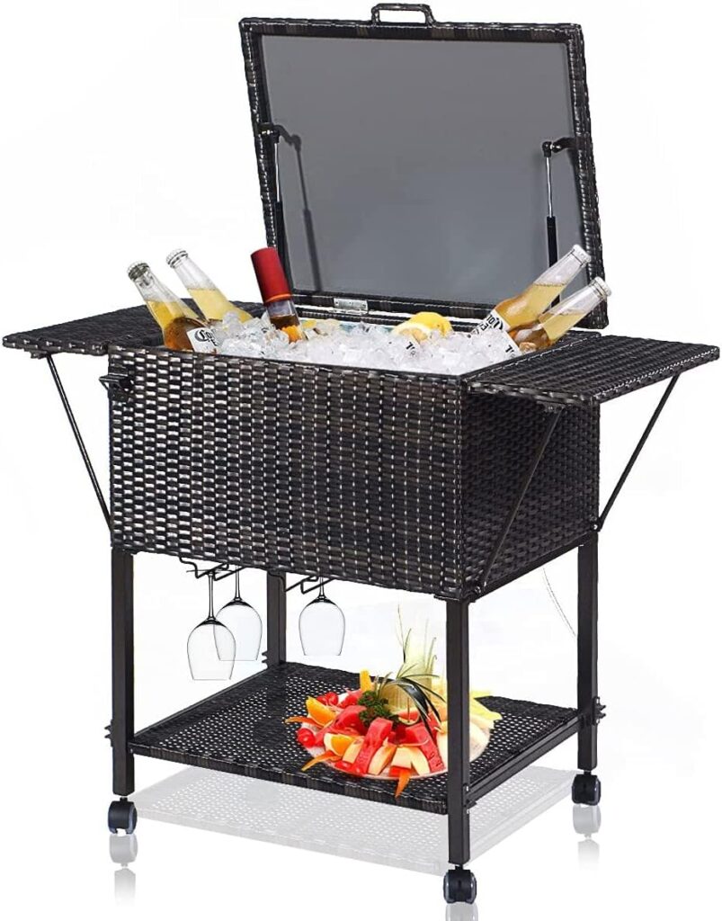 Nightcore 108 Quart Rattan Beverage Cooler Cart, Rolling Cooler with Shelf  Hanger, Ice Chest on Wheels, Portable Patio Backyard Cooler Trolley, Wicker Cooler Cart for Yard, Garden, Party