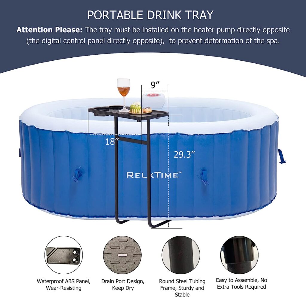 RELXTIME Inflatable Portable Hot Tub 2 Person Outdoor Air Jet Spa Oval Blow Up Hottubs with 100 Bubble Jets and Built in Heater Pump, Side Table, 2 Non-Slip Spa Seat, 2 Filter Cartridge