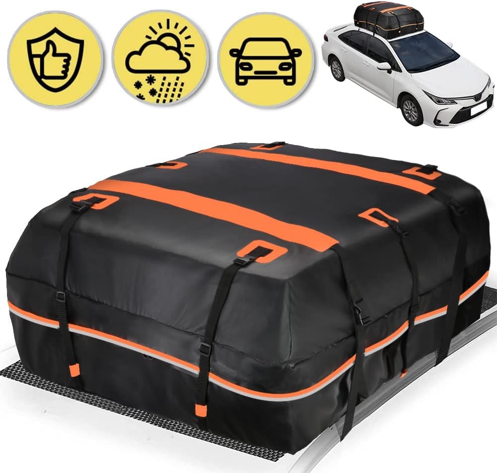 Rooftop Cargo Carrier Bag100% Waterproof 20 Cubic Car Roof Bag Cargo Carrier All Cars with/Without Rack Includes Anti-Slip Mat 10 Reinforced Straps 6 Door Hooks