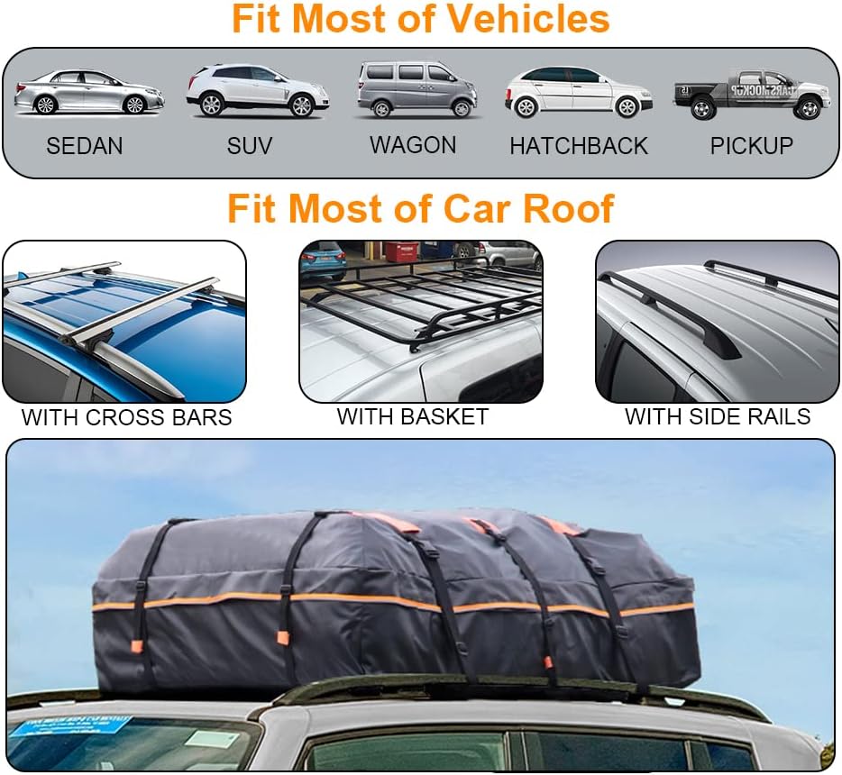 Rooftop Cargo Carrier Bag100% Waterproof 20 Cubic Car Roof Bag Cargo Carrier All Cars with/Without Rack Includes Anti-Slip Mat 10 Reinforced Straps 6 Door Hooks