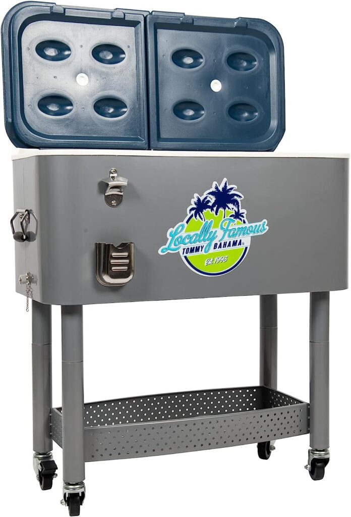 Tommy Bahama 77 Quart Rolling Stainless Steel Cooler with Wheels