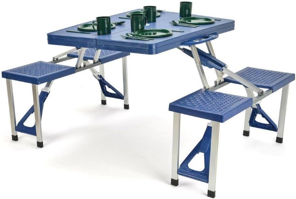 Trademark Innovations Portable Folding Picnic Table with 4 Seats, Blue