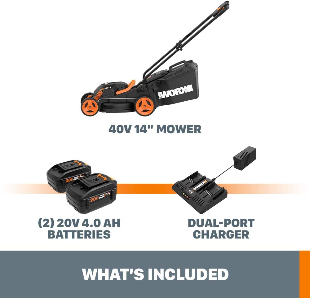 Worx WG779 40V Power Share 4.0Ah 14 Cordless Lawn Mower (Batteries  Charger Included)