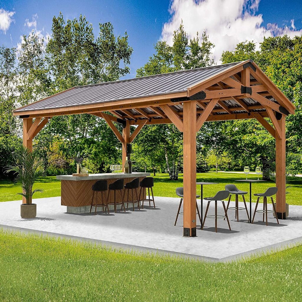 Backyard Discovery Norwood 16 ft. x 12 ft. Cedar Wood Gazebo,Thermal Insulated Steel Roof, Durable, Supports Snow Loads and Wind Speed, Rot Resistant, Backyard, Deck, Garden, Patio