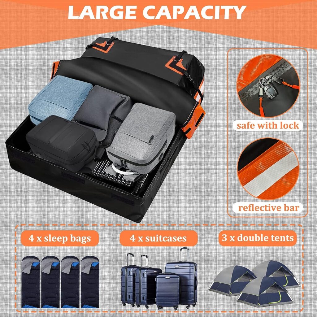 Big Ant Car Rooftop Cargo Carrier Bag 20 Cubic Feet, Roof Bag Waterproof Topper Luggage Carriers for All Vehicle with/without Rack Bar Include Anti-Slip Mat, 8 Door Hooks, 2 Extra Straps, Luggage Lock