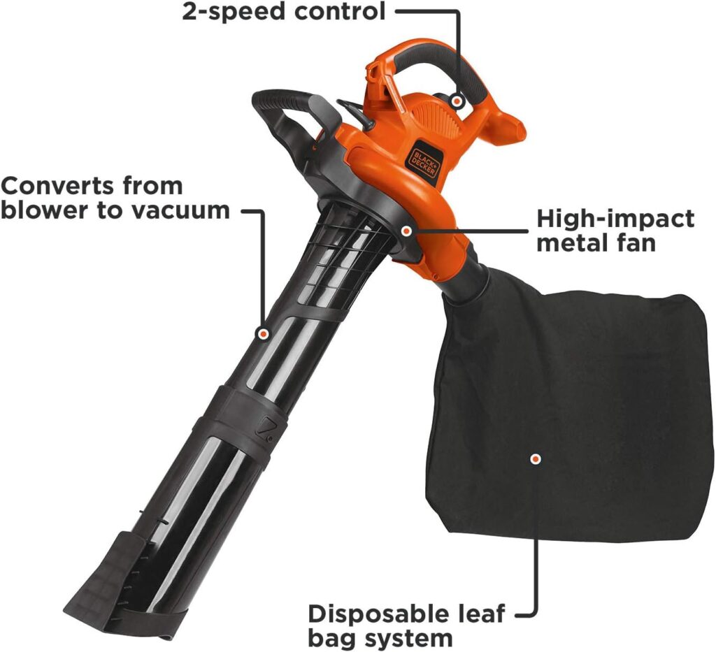 BLACK+DECKER Leaf Blower Leaf Vacuum, 3-in-1, 12-Amp, 250-MPH, 400-CFM (BV6000)