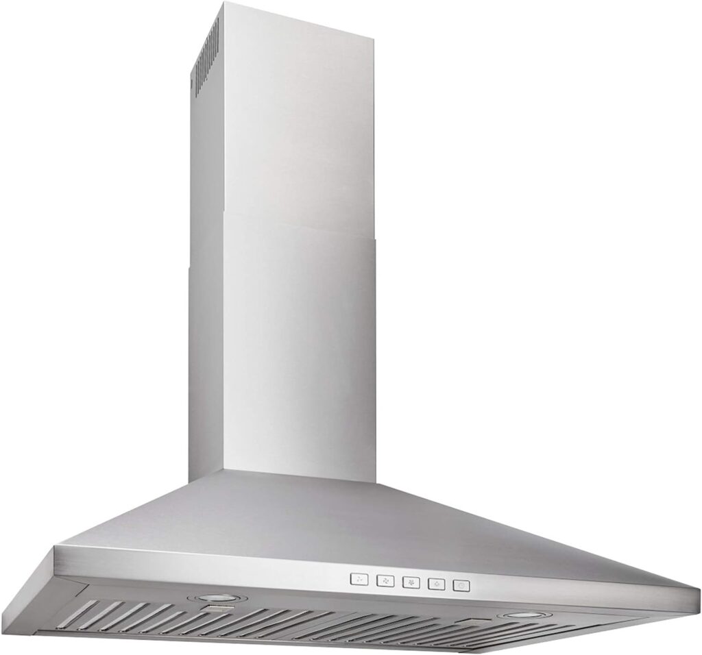 Broan-NuTone BWP2304SS 30-inch Wall-Mount Convertible Chimney-Style Pyramidal Range Hood with 3-Speed Exhaust Fan and Light, Stainless Steel
