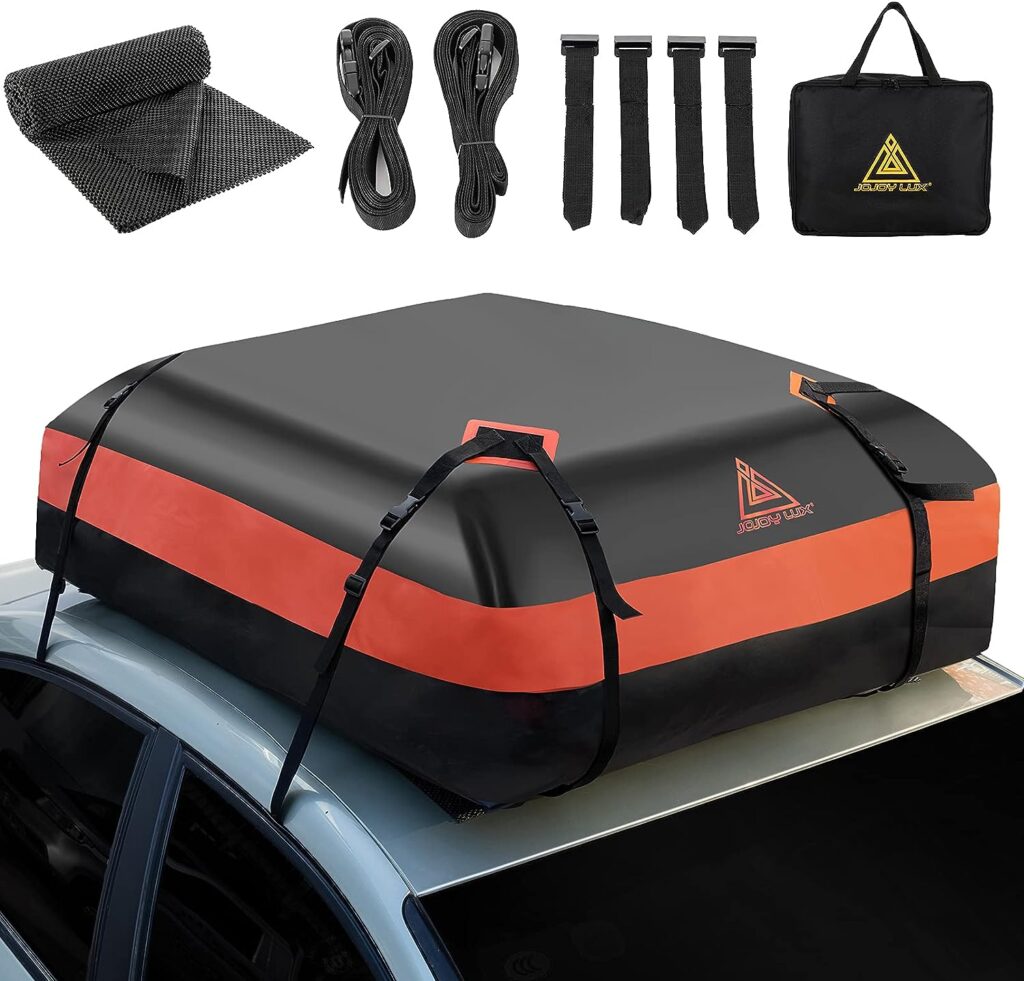 Car Rooftop Cargo Carrier Bag, 21 Cubic Feet Waterproof Heavy Duty 720D Car Roof Luggage Bag for All Vehicle with/Without Racks - Storage Bag, Anti-Slip Mat,4 Door Hooks 2 Extra Straps