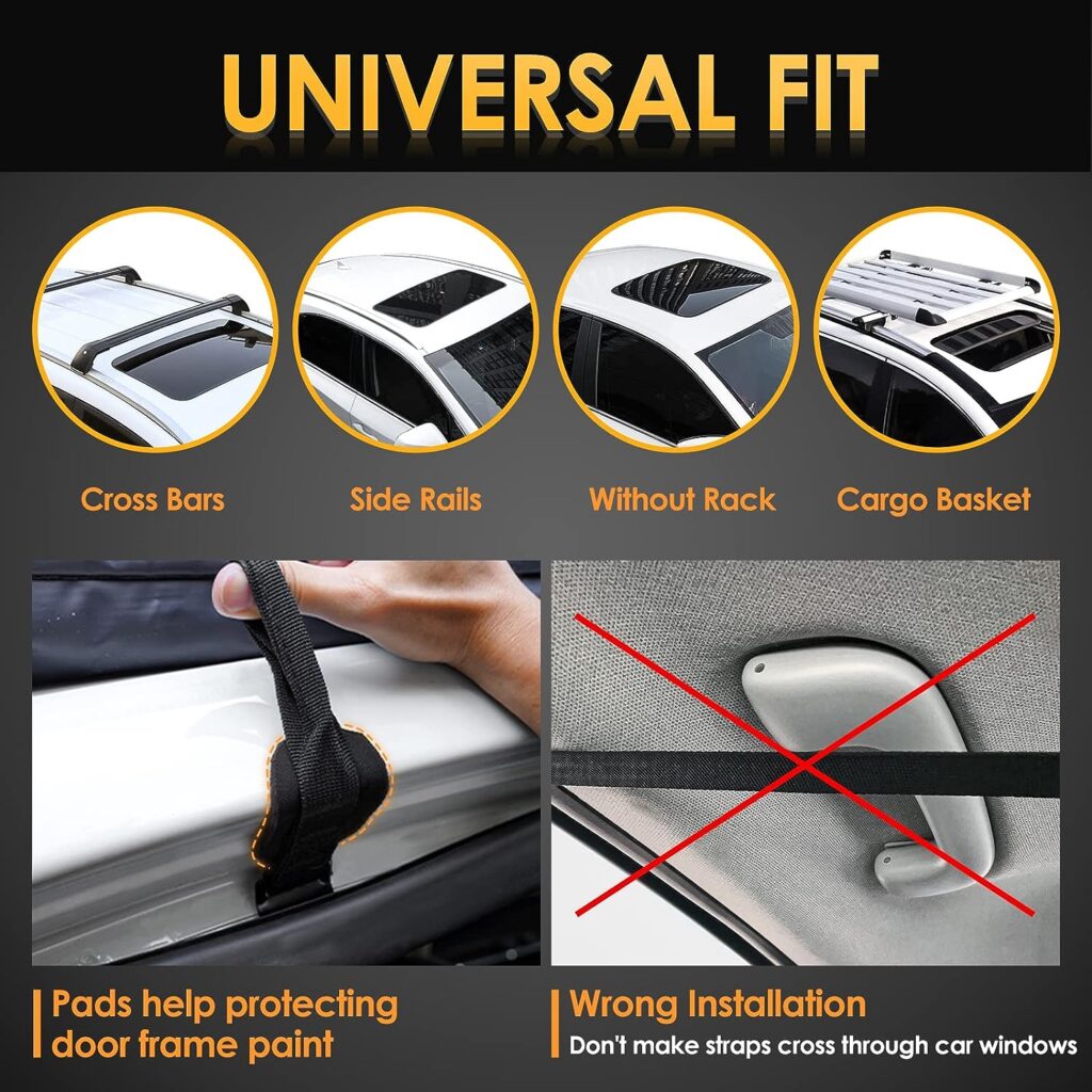 Car Rooftop Cargo Carrier Bag, 【9-in-1】 Premium Waterproof Non-Rip 20 Cubic Feet Car Roof Bag for All Vehicles with/Without Rack, Includes Non-Slip Mat, Luggage Lock, 4 Door Hooks, Storage Bag