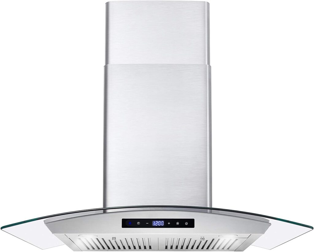 COSMO COS-668AS750 30 in. Wall Mount Range Hood with 380 CFM, Curved Glass, Ducted Convertible Ductless (additional filters needed, not included), 3 Speeds, Permanent Filters in Stainless Steel