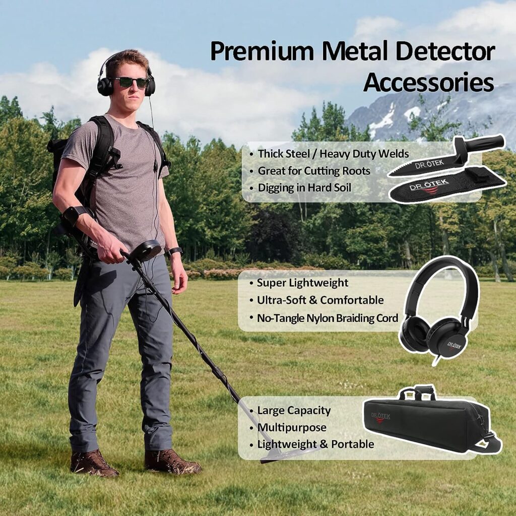 DR.ÖTEK Metal Detector for Adults Professional, Pinpoint Metal Detector Waterproof Gold and Silver, Higher Accuracy, Bigger LCD Display, Strong Memory Mode, 10 IP68 Coil, New Advanced DSP Chip, Black