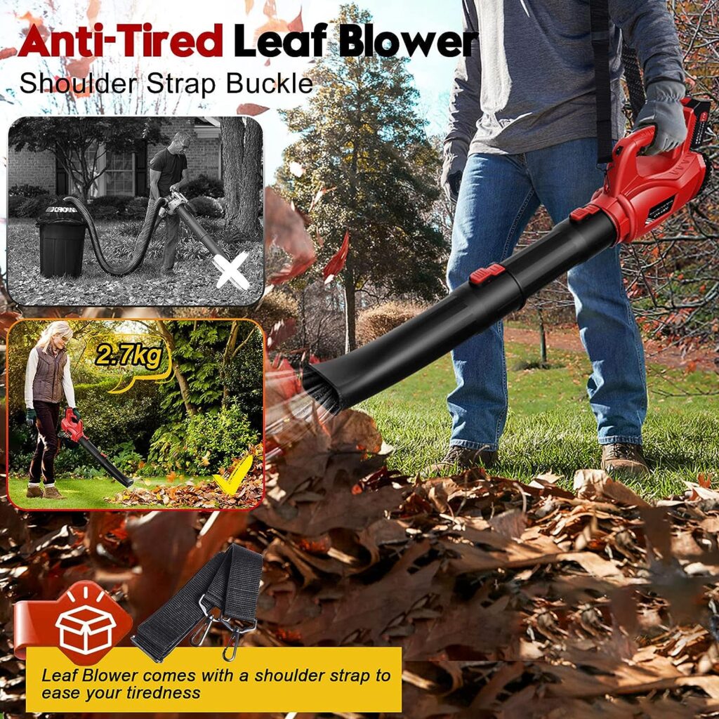 Electric Leaf Blower Cordless 21V, 320 CFM 180 MPH Battery Powered Leaf Blower with 4000mAh Battery and Charger, 2 Section Tubes, 6-Speed Dial Control Leaf Blowers for Lawn Care, Snow, Debris, Dust