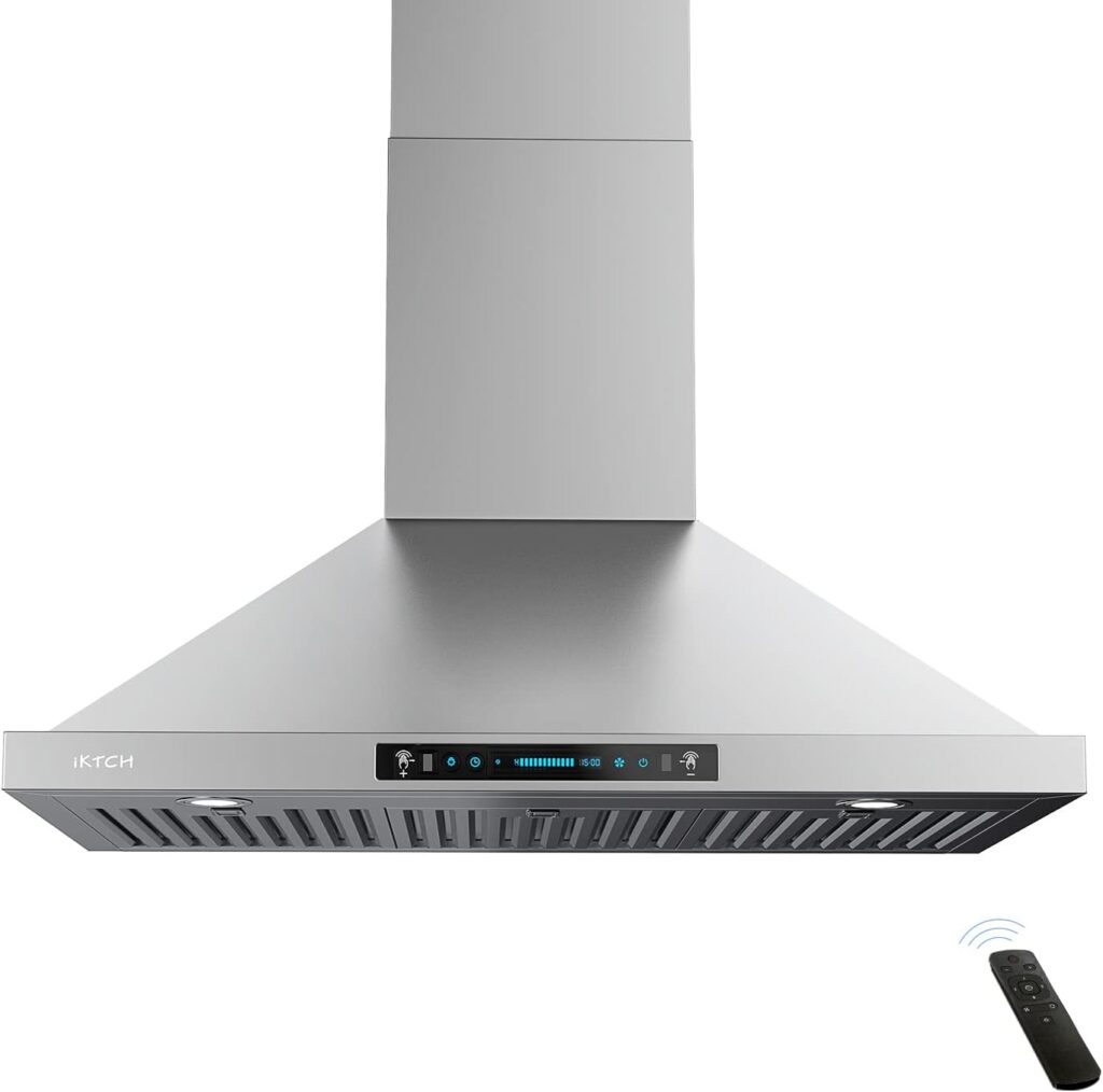 IKTCH 30-inch Wall Mount Range Hood 900 CFM Ducted/Ductless Convertible, Kitchen Chimney Vent Stainless Steel with Gesture Sensing Touch Control Switch Panel, 2 Pcs Adjustable Lights(IKP02-30)