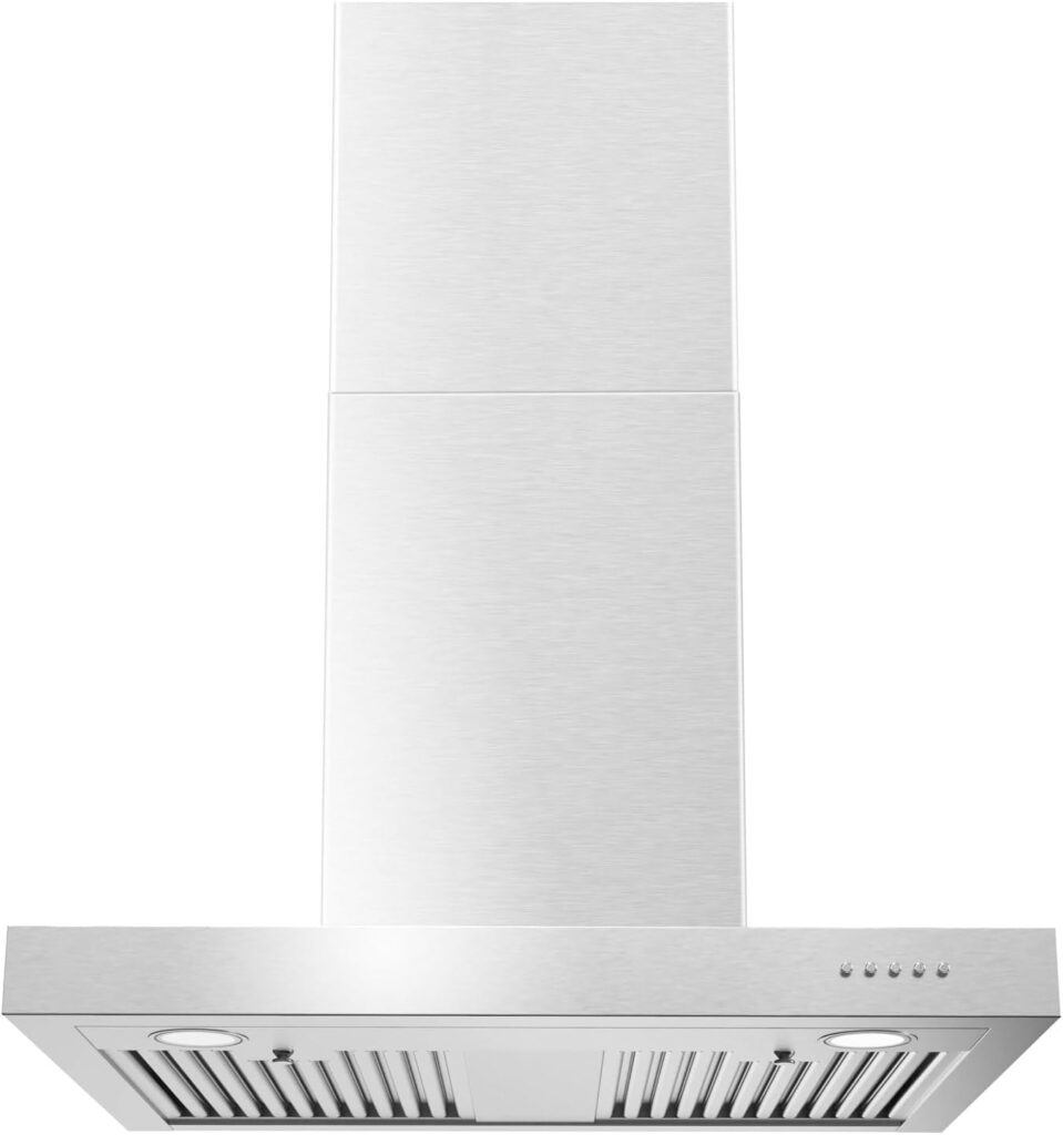 JOEAONZ Wall Mount Range Hood 30 Inch 900CFM Vent Hood T Shape with Stainless Steel Stove Hood Split Type Permanent Grease Baffle Filter, Chimney Style Kitchen Exhaust Fan, Ductless Convertible