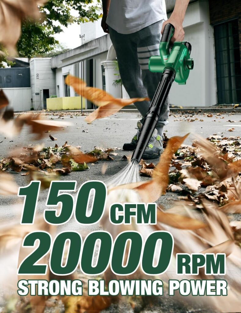 KIMO Cordless Leaf Blower  Vacuum with 2 X 2.0 Battery  Charger, 2-in-1 20V Leaf Blower Cordless, 150CFM Lightweight Mini Cordless Leaf Vacuum, Handheld Electric Blowers for Lawn Care/Dust/Pet Hair