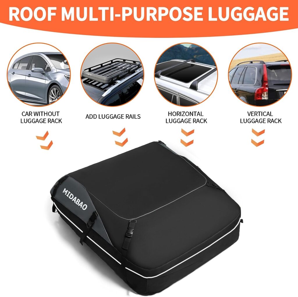 MIDABAO 20 Cubic Waterproof Duty Car Roof Top Carrier-Car Cargo Roof Bag Car Roof Top Carrier - Waterproof Coated Zippers- Includes Anti-Slip Mat- for Cars with or Without Racks